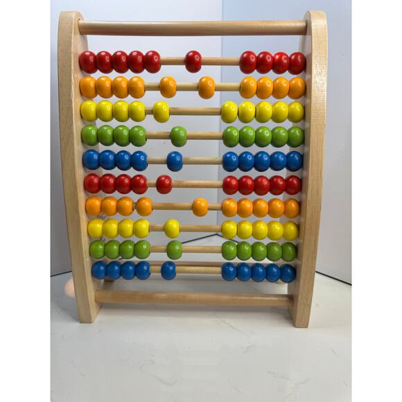 Hape Rainbow Bead Abacus 10 Rows 5 Colors Wooden Beads Counting Stand - Picture 1 of 4